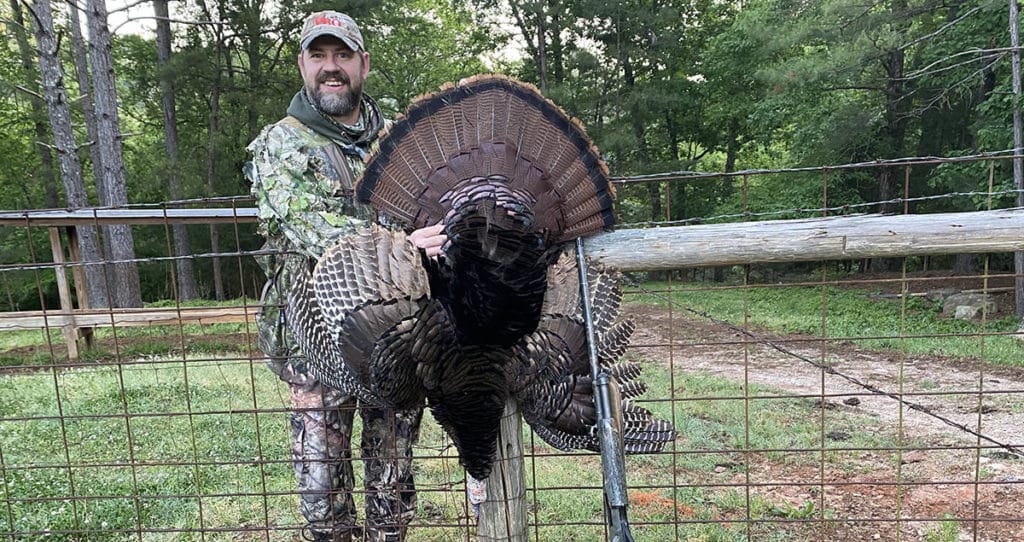 The author with an eastern wild turkey taken in the spring of 2021.