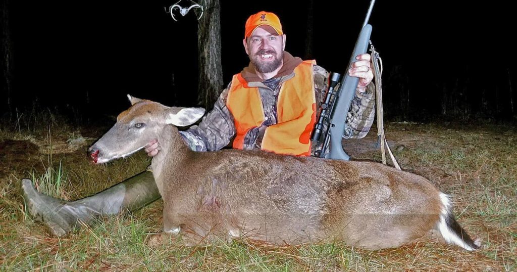 The author with a big Georgia doe taken with his .270 rifle.