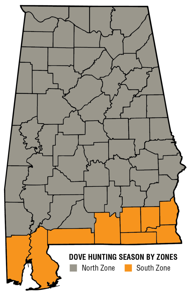 Map of Alabama's two dove zones.